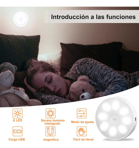 Lámpara Luz Led Sensor De Movimiento Recargable Cálida Fría