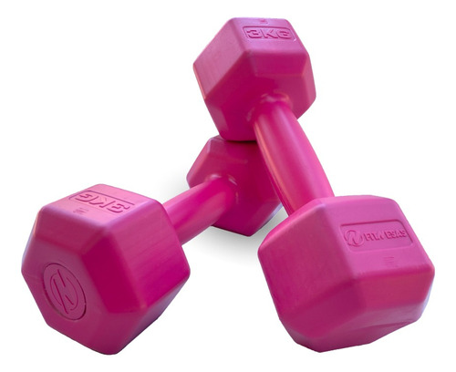 Par De Mancuernas 3kg C/u Pesas Recubiertas Premium Fitnesas Color Rosa