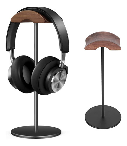 Soporte Para Auriculares Con Reposacabezas De Madera De Nog.