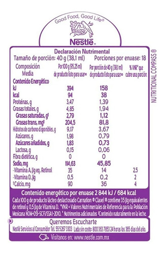 Lácteo Nestlé Carnation Clavel Deslactosado 685 Ml 6 Pzas