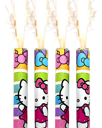 Vela Bengala Decorada Kitty X4 - Cotillón Waf