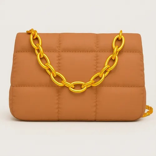 Bolsa Bandolera Mensajera Bolsa Dama Moda Mujer Acabado de los herrajes Oro Color Marrón Correa de hombro Oro Diseño de la tela Lisa