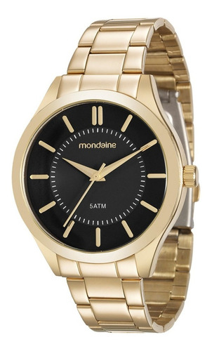 Relógio Mondaine Feminino Original Moda Luxo -e Cor Da Correia Dourado Cor Do Bisel Dourado Cor Do Fundo Preto