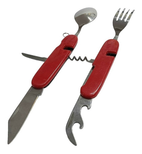 Imagen 3 de 5 de Set Cubiertos Plegable Camping Supervivencia 6 En 1