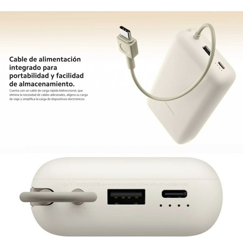 Cargador Portatil Mi Power Bank Xiaomi 33w 20000mah Nuevo Original Carga Rápida Compacto Con Cable Integrado Color Beige