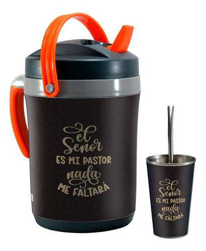 Set Terere Termo Vaso Bombilla, El Señor Es Mi Pastor Marron