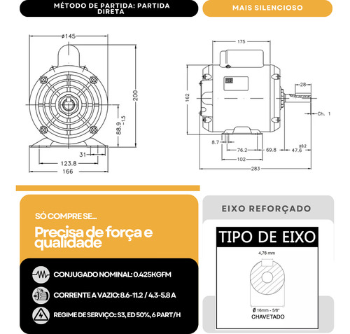 Motor Weg Elétrico 1cv Monofásico 1hp C/ + Polia E Correia