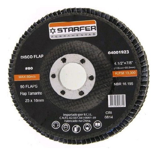 10 Unidades Disco Lixa Flap 4.1/2 80 Starfer