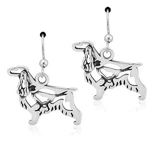 Aretes Anzuelo - Pendientes Cocker Spaniel Inglés De Plata D