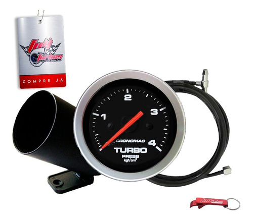 Manômetro Pressão Turbo 52mm 4kg Sport + Kit Instalação