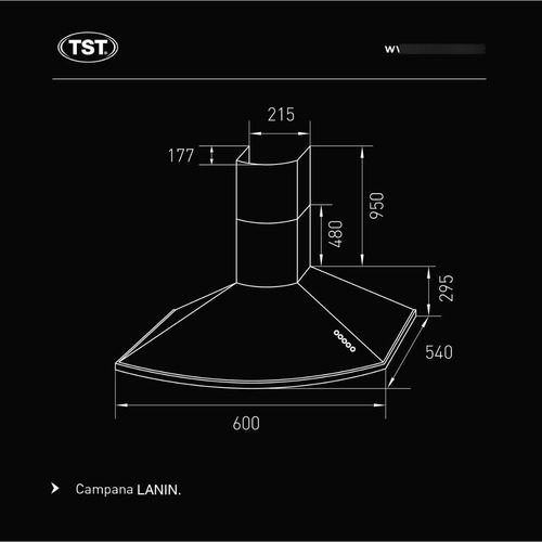 Imagen 7 de 9 de Extractor purificador de cocina TST Lanin ac. inox. de pared 600mm x 295mm x 510mm acero inoxidable 220V