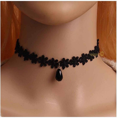 Collar Gargantilla Accesorios Mujer Negro Encaje Gotico 22pz