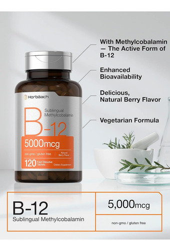 Vitamina B12 Metilcobalamina 5000 Mcg Horbäach 120 Tabletas
