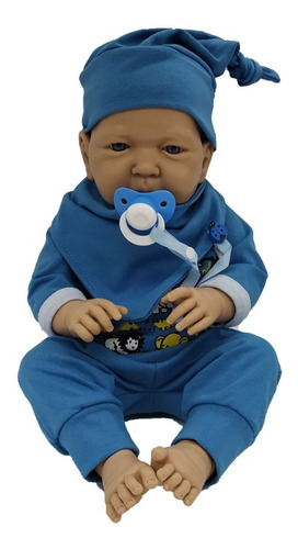 Bebé Reborn Real Baby Con Accesorios Estampado Azul