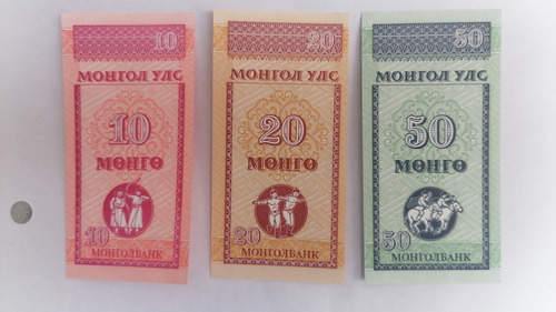3 Billetes Mongol Coleccion Mongolia Sin Circular .vhcf