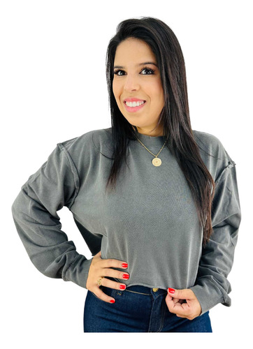 Blusa Moletinho Feminina Cropped Barra Desfeita