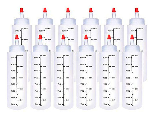 Pack 12 Botellas De Plástico Exprimible 8 Oz, Rojo