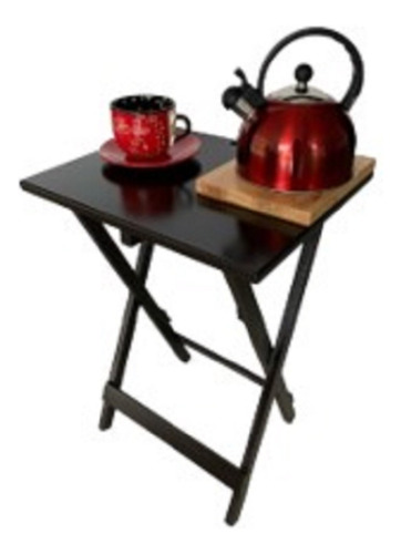 Mesa Plegable Auxiliar De Servicio Ligera Y Portátil Color Chocolate