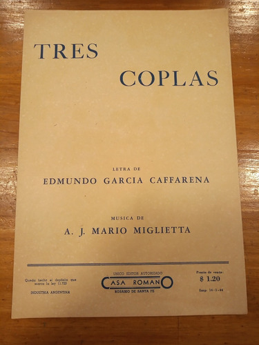 Tres Coplas Caffarena Miglietta Partitura