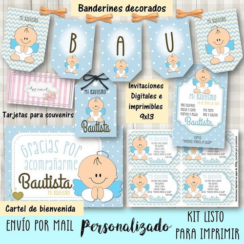 Super Kit Personalizado Imprimible Bautismo Angelito Mod.7