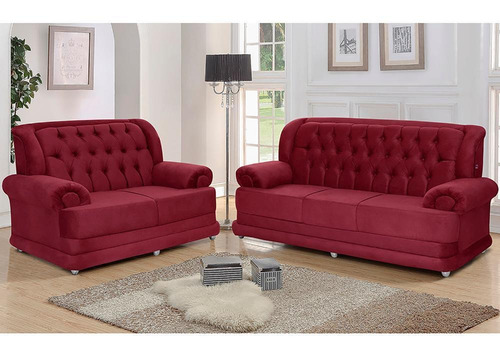 Conjunto De Sofá Finlândia 3 E 2 Lugares Pluma Vinho Cor Bordô Desenho Do Tecido Suede Sofá Casa