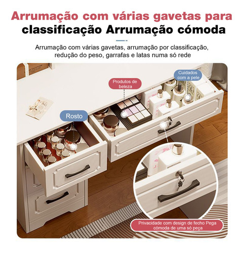 Penteadeira De Quarto Com Luminária E Espelho De Maquiagem Bege Creme Estilo europeu simples