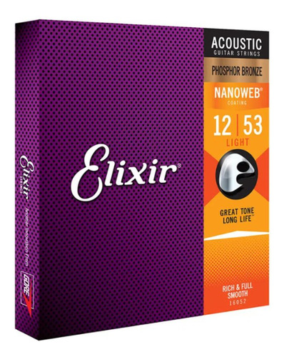 Encordoamento Elixir Violão 012 Nanoweb Light Fosforo Bronze