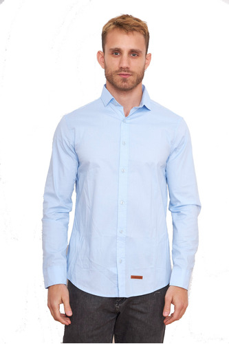 Camisa Lisa Elastizada Semientallada Hombre