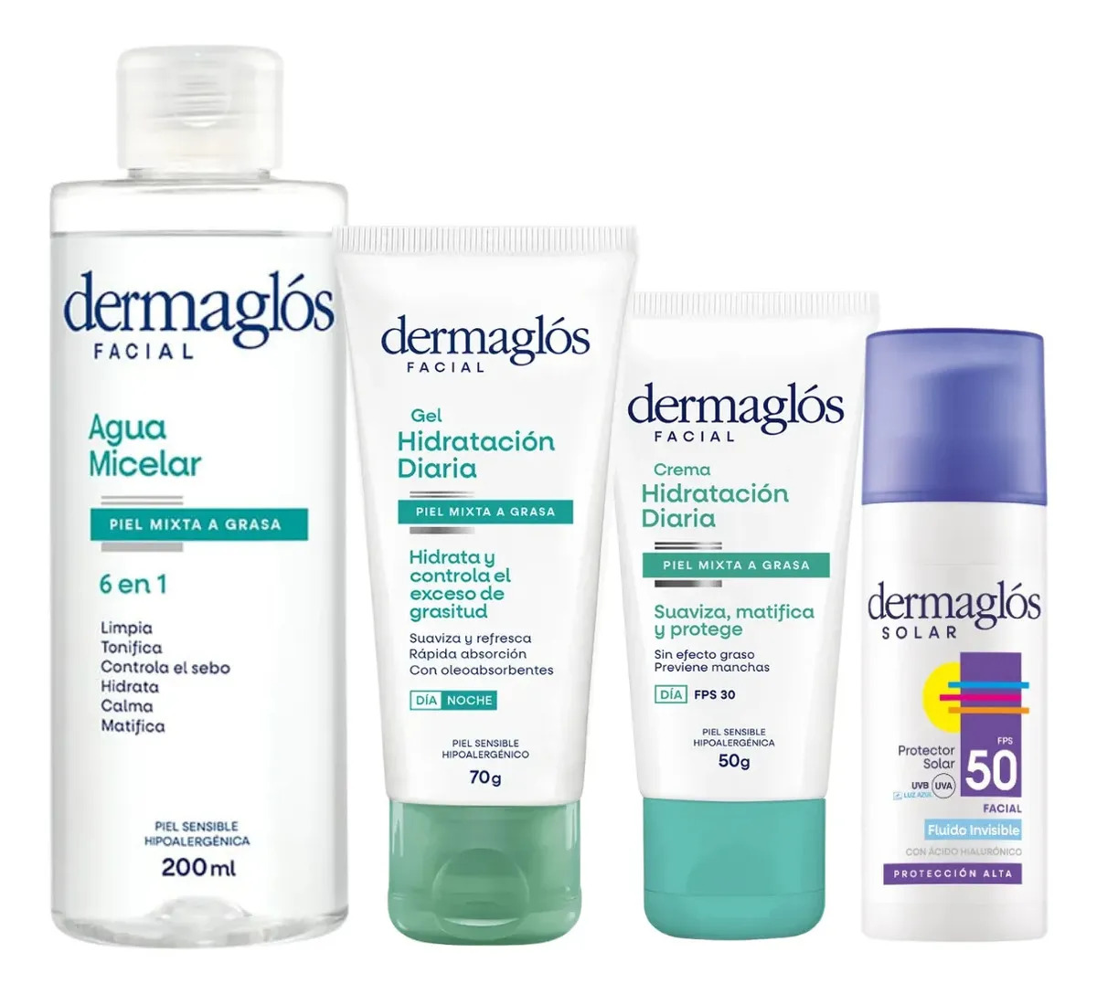 Kit Facial Dermaglós Rutina Piel Mixta + Protector Solar