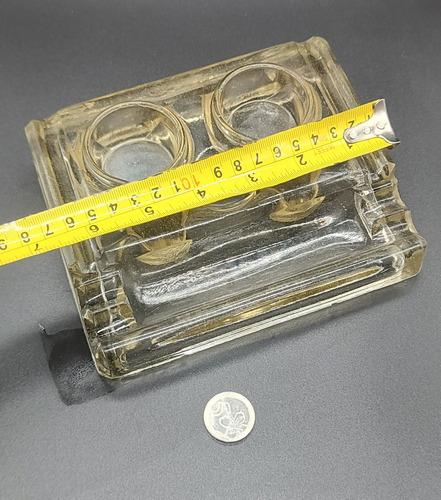 Escribania Tintero Antiguo Doble De Vidrio - Escritorio (Usado)