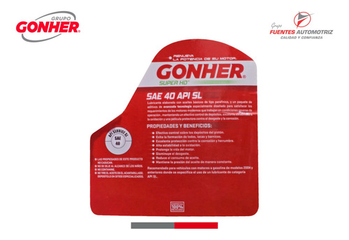 Kit 8 Litros Aceite Monogrado Sae 40 Super Hd Api Sl Gonher