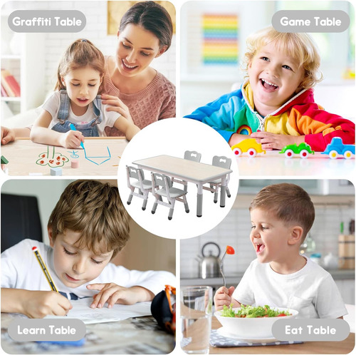 Juego De Mesa Y Sillas De Graffiti Para Niños Jiaoqiu Gris-2