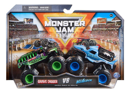 Monster Jam 1:64 - 2 Carrinhos - Grave Digger E Megalodon