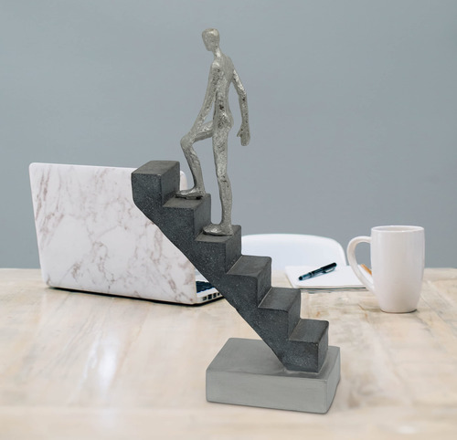 Escultura Abstracta Decoración Moderna Top Of The Rock 28 Cm Plata Y Gris-negro