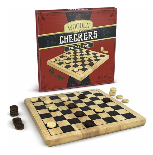 Brybelly Wooden Checkers & Tic-tac-toe 2-in-1 Game Set - Jue