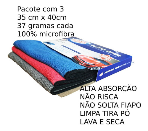 Pano Microfibra Automotivo Multiuso 3 Pçs Aut9454 Flash Limp