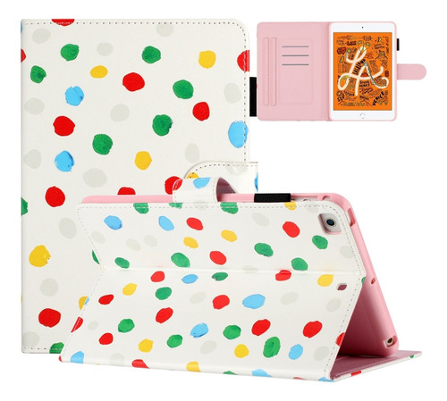 Funda De Piel Blanca Con Puntos De Colores Para iPad Mini 5/