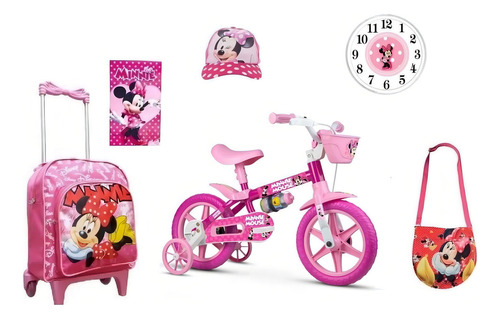 Bicicleta Infantil Da Minnie Mouse Aro 12 - 6 Itens