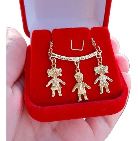 Imagem 1 de 9 de Corrente Com Duas Meninas Banhado A Ouro 18k El Semijoias