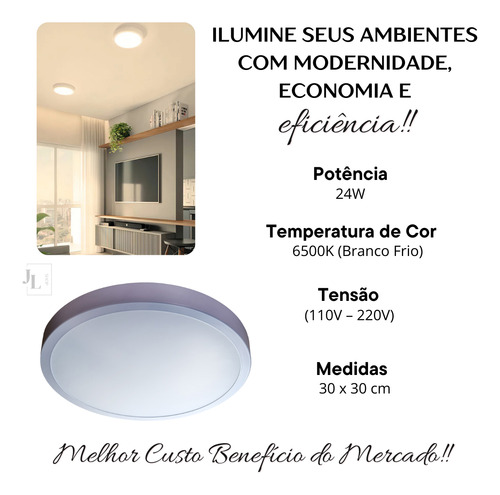 Plafon Painel Redondo Sobrepor 24w Branco Frio 6500k Bivolt