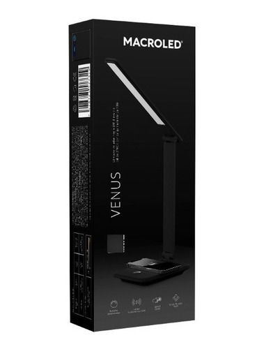 Lámpara Velador Dimeable Carga Inalambrica Venus Macroled Estructura Negro