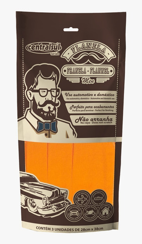 Centralsul Flanela Flannel Car Care 3 Unidades Laranja