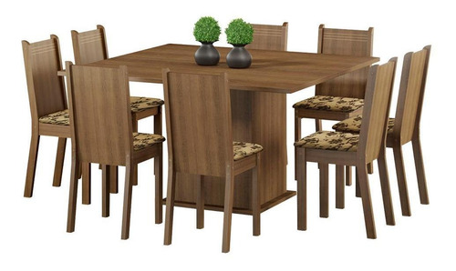 Sala De Jantar Madesa Clarice Mesa Tampo Madeira 8 Cadeiras Cor Rustic/Bege Marrom 044795ZXTFBM