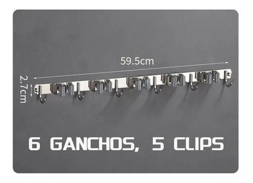 Imagen 2 de 5 de 304 Acero Inoxidable 5 Clips 6 Ganchos Escoba Rack Organizad