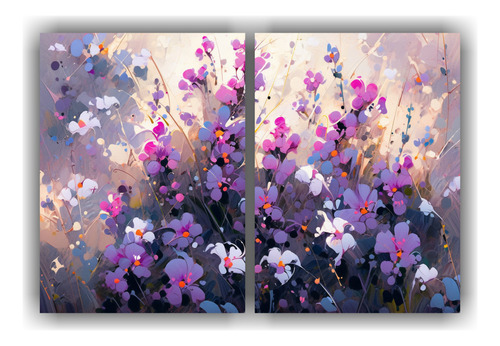 60x45cm Cuadro Decorativo Flores Lienzo Color Violeta Magent
