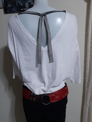 Remera Algodón Try Me Espalda Escotada Con Lazo Poco Uso