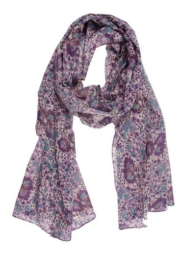 Echarpe Floral Roxo Algodão 160x50 Cm Cor Violeta