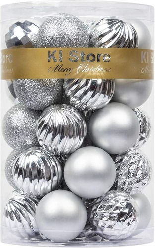 Set De 34 Bolas Para Arbol De Navidad - Plata 