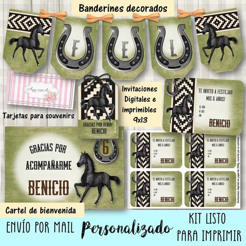 Kit Personalizado Imprimible Caballo Negro Mod.22 Caballos