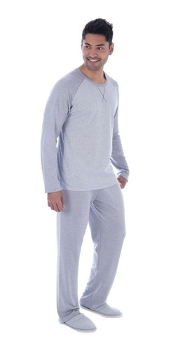 Pijama Masculino Fechado Tecido Canelado Blusa Manga Longa